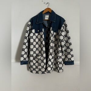 Sandro Navy and White Geometric Jacket
